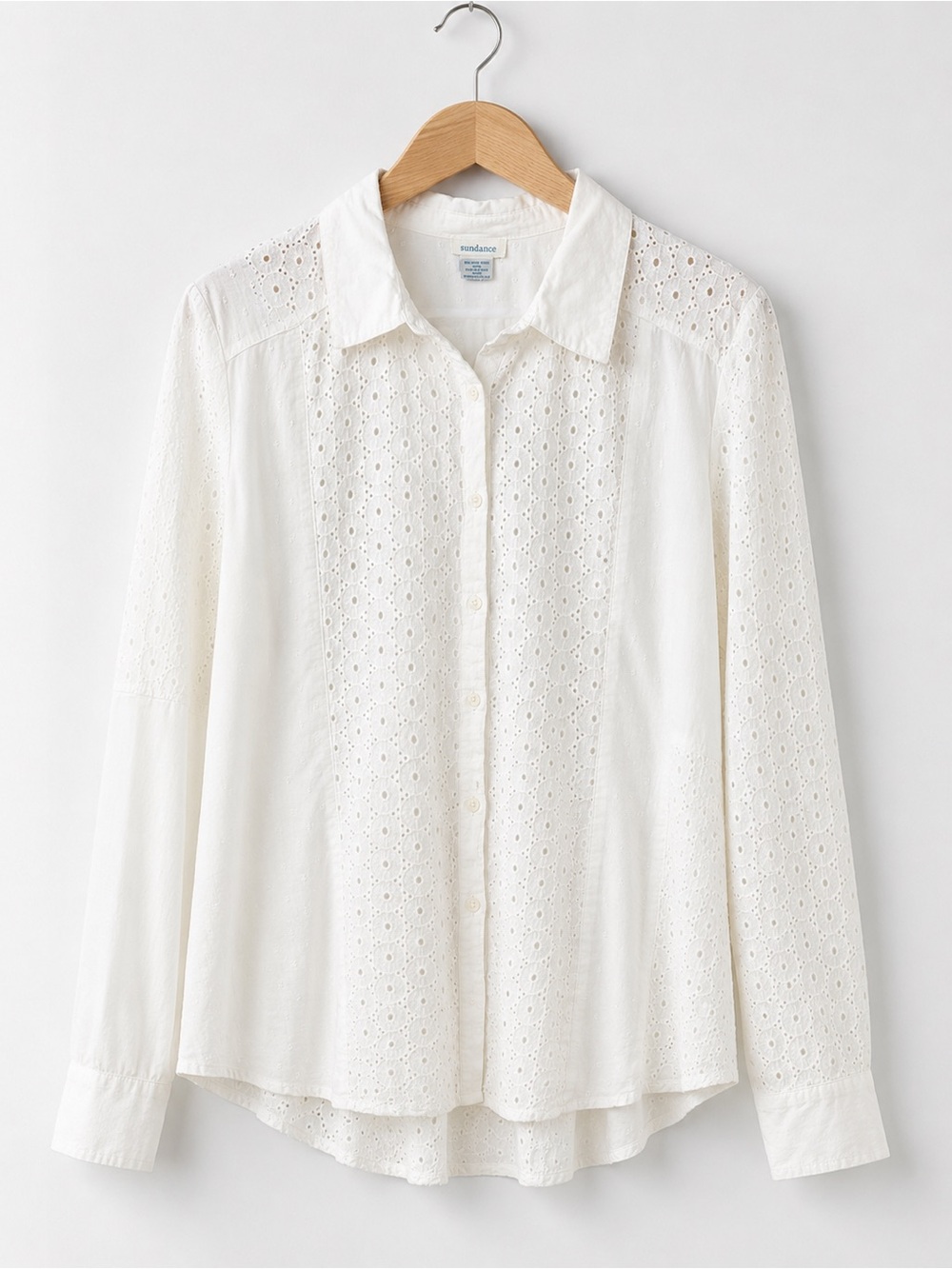 Sundance Women's Eyelet Crochet Button Up Top Size XL